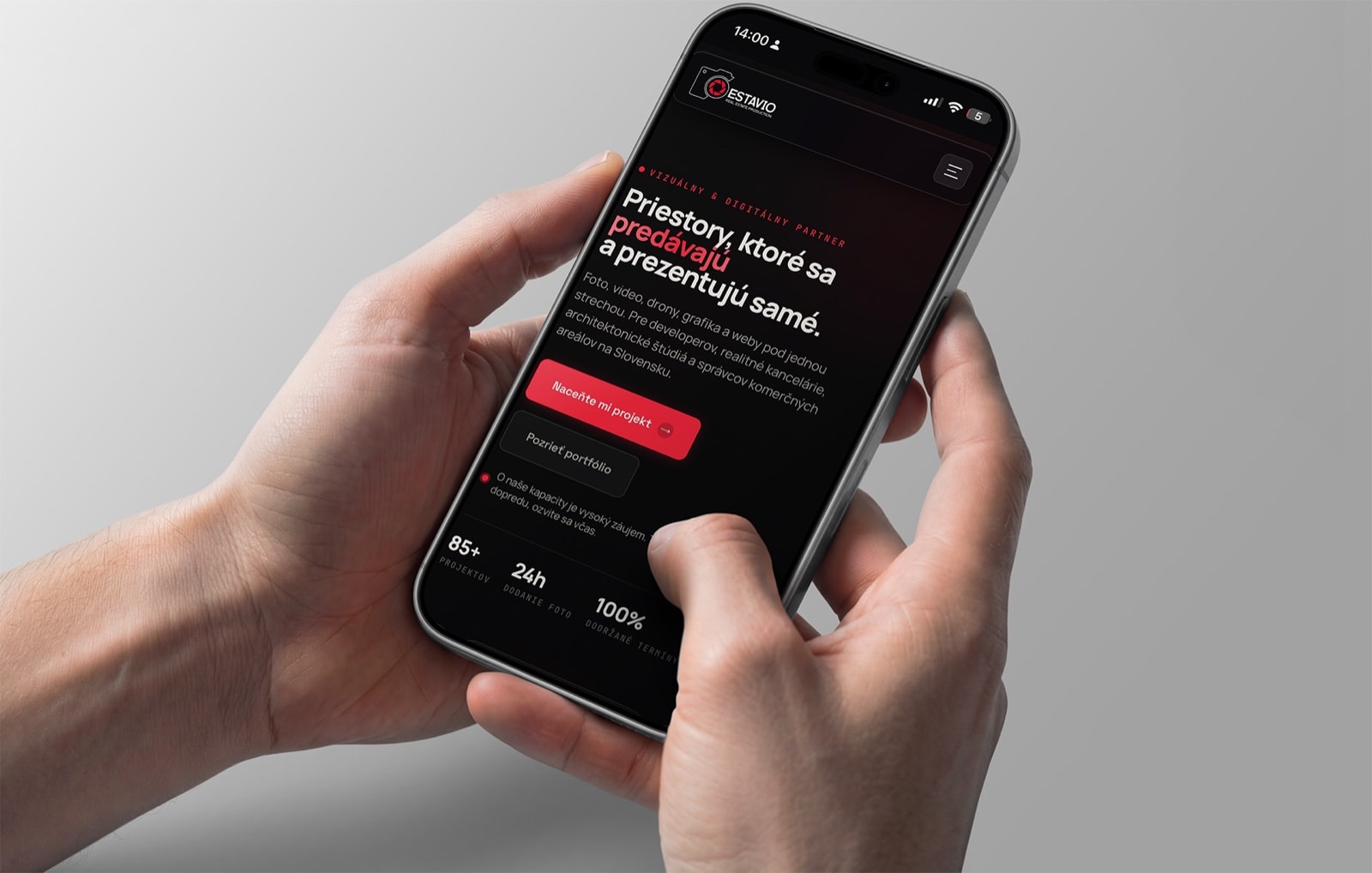 The estavio.sk website on a phone