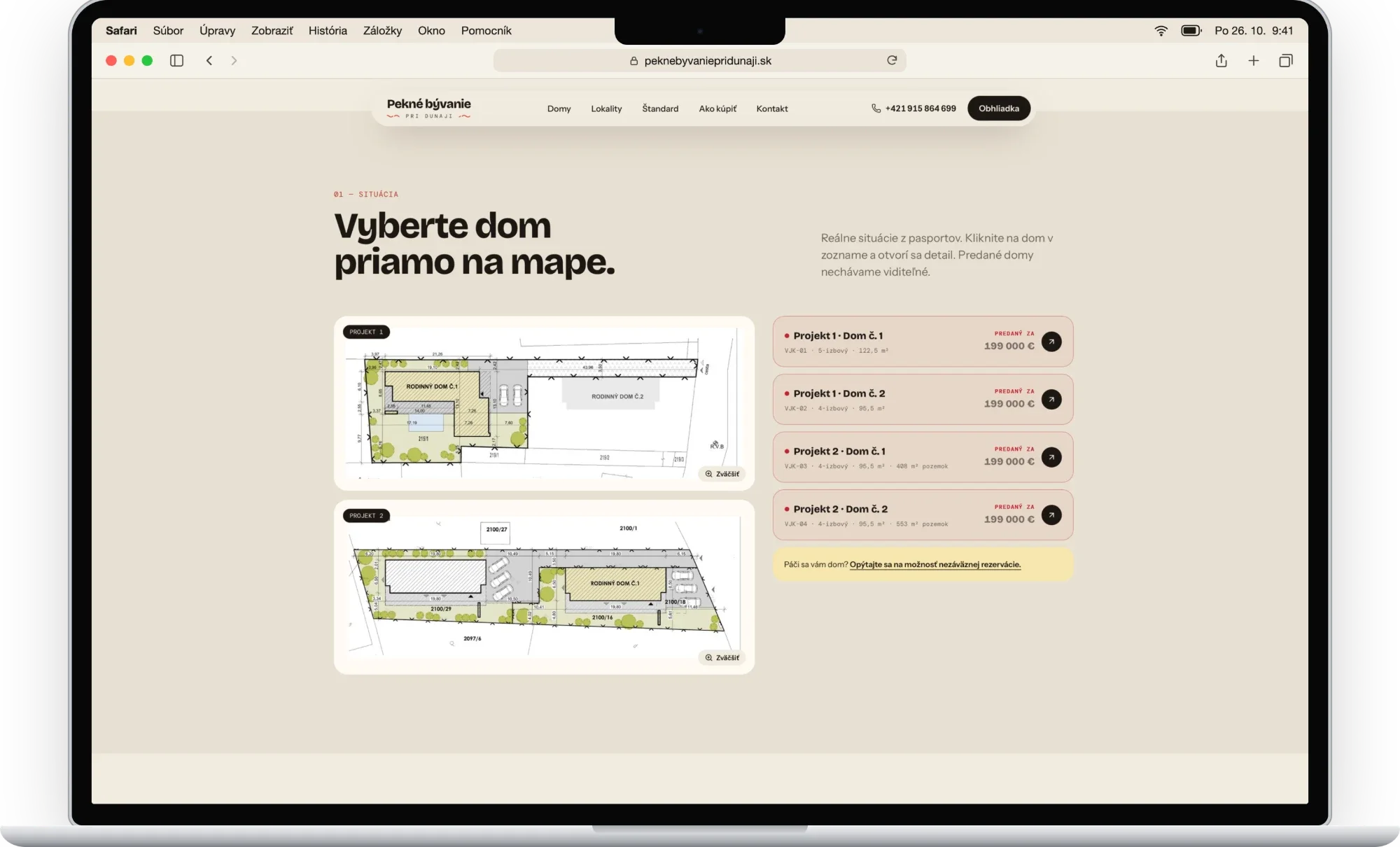 Choosing a house on the site plan with floor plans