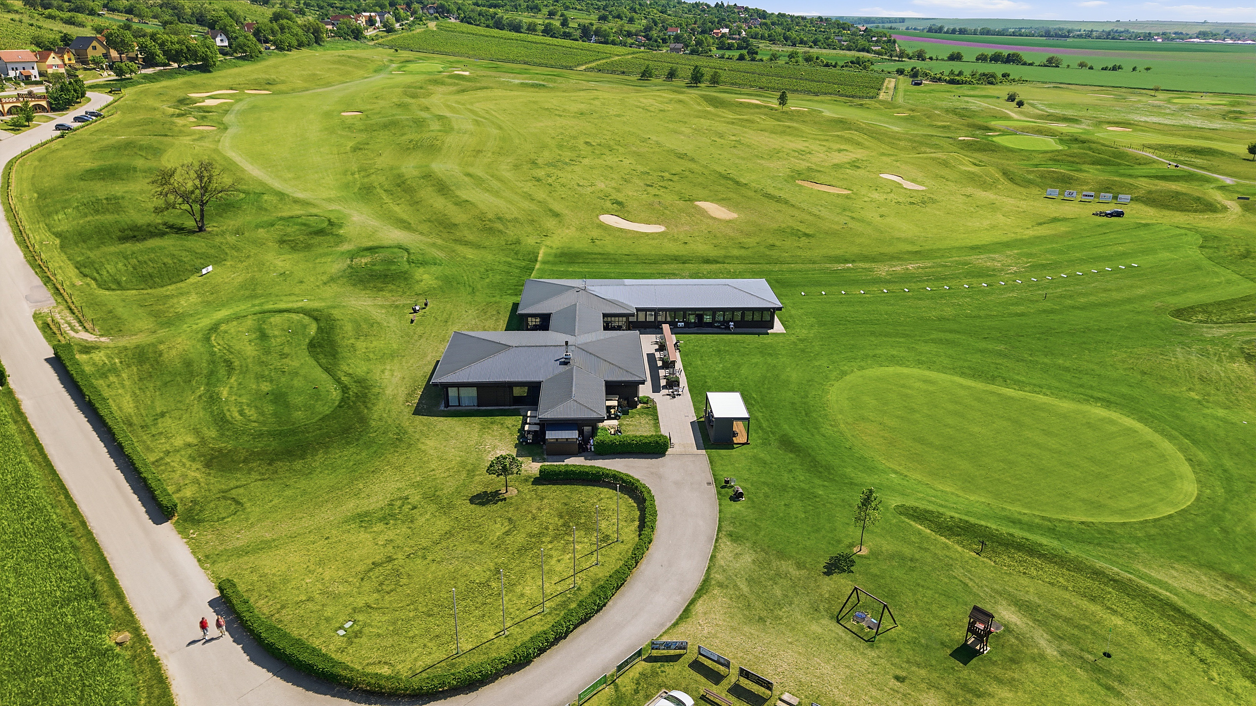 GRAFOBAL GROUP GOLF RESORT, clubhouse and facilities from the drone